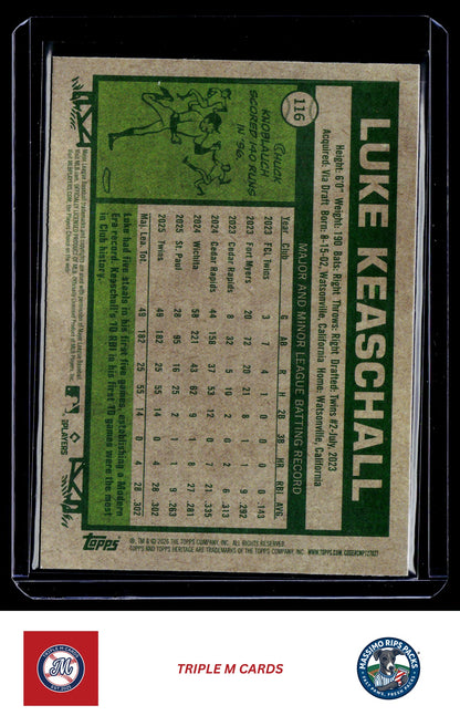 2026 Topps Heritage #116 Luke Keaschall Chrome Light Blue Sparkle Refractors