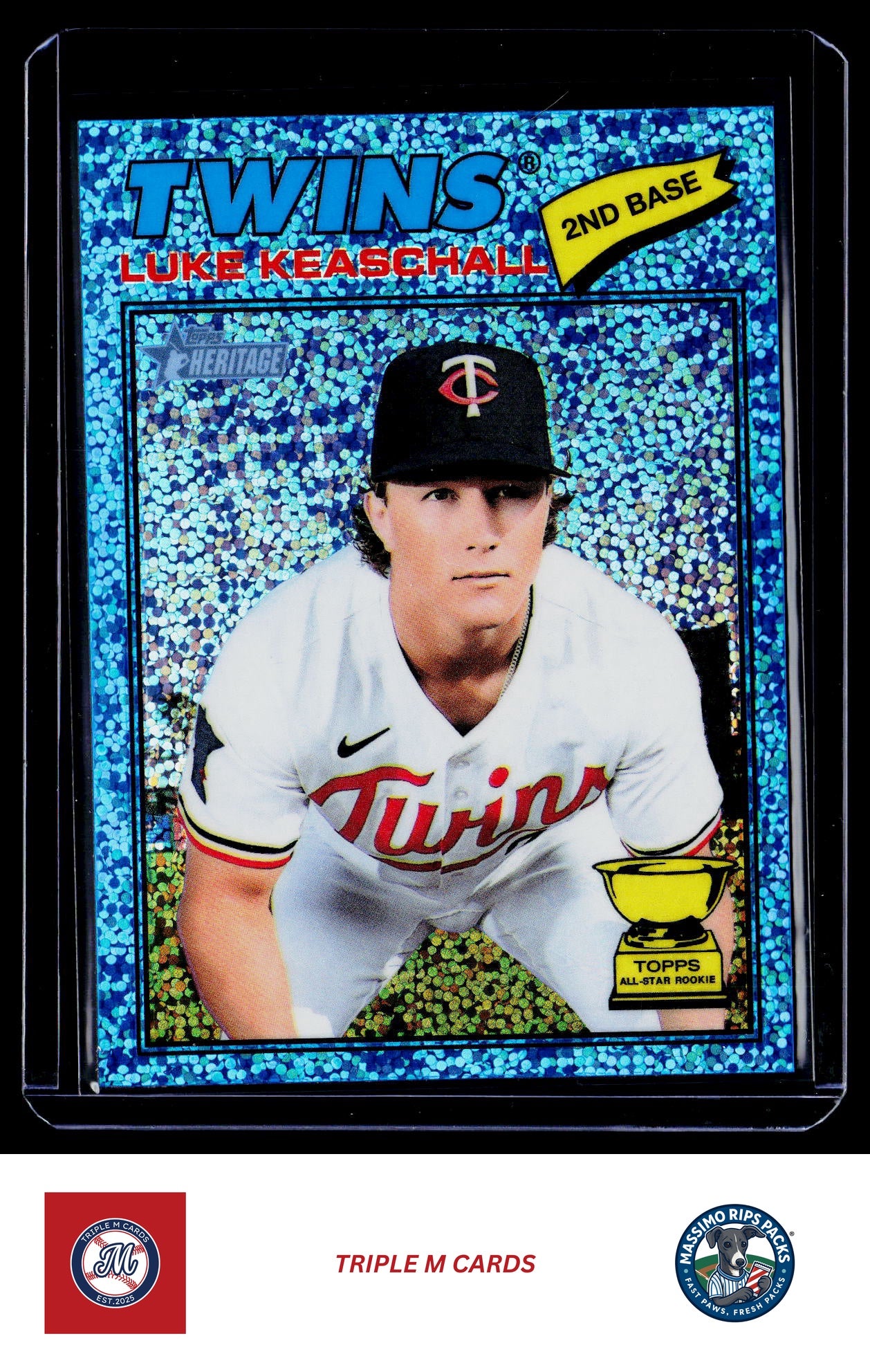 2026 Topps Heritage #116 Luke Keaschall Chrome Light Blue Sparkle Refractors