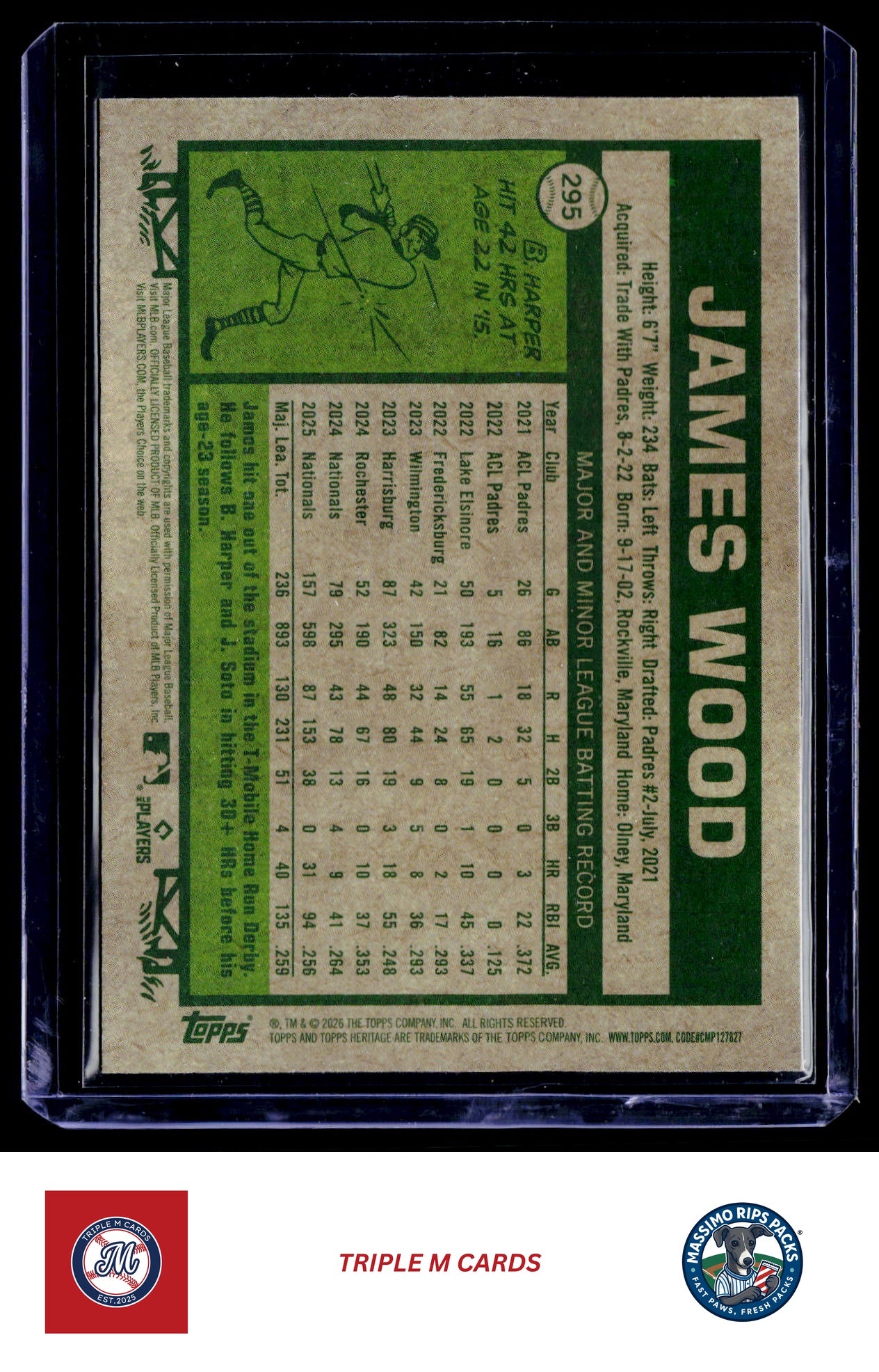 2026 Topps Heritage #295 James Wood Chrome Light Blue Sparkle Refractors