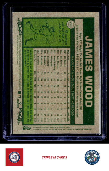 2026 Topps Heritage #295 James Wood Chrome Light Blue Sparkle Refractors