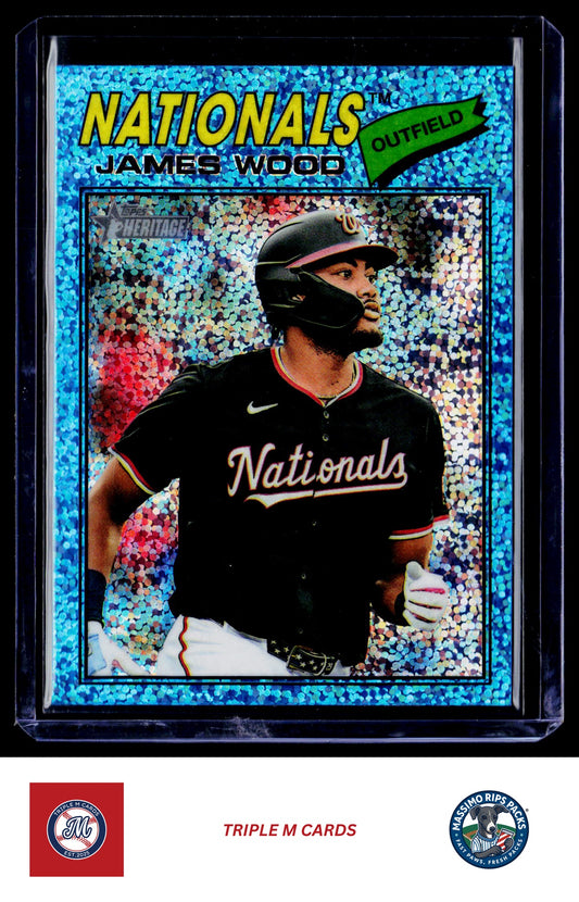 2026 Topps Heritage #295 James Wood Chrome Light Blue Sparkle Refractors
