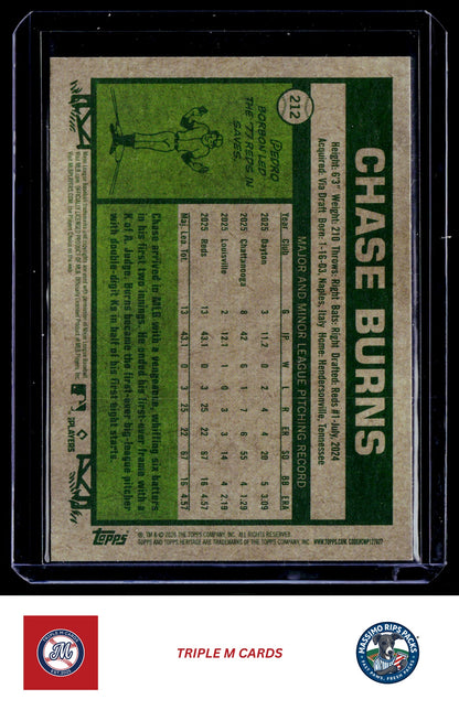 2026 Topps Heritage #212 Chase Burns Chrome Light Blue Sparkle Refractors