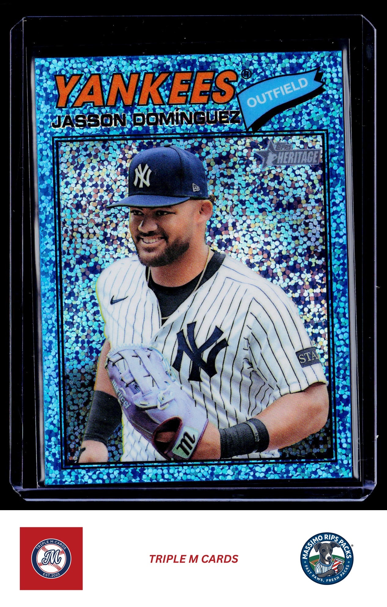 2026 Topps Heritage #104 Jasson Domínguez Chrome Light Blue Sparkle Refractors