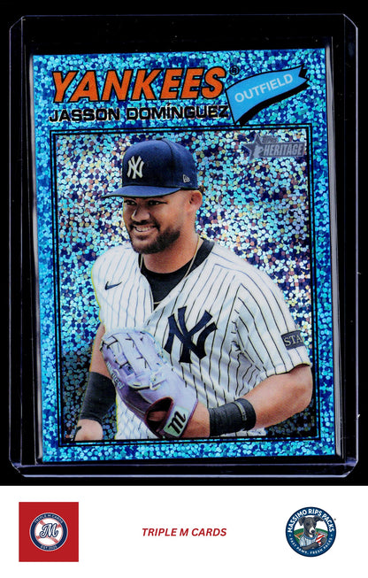 2026 Topps Heritage #104 Jasson Domínguez Chrome Light Blue Sparkle Refractors
