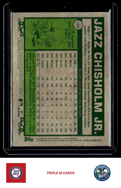 2026 Topps Heritage #196 Jazz Chisholm Jr. Chrome Light Blue Sparkle Refractors