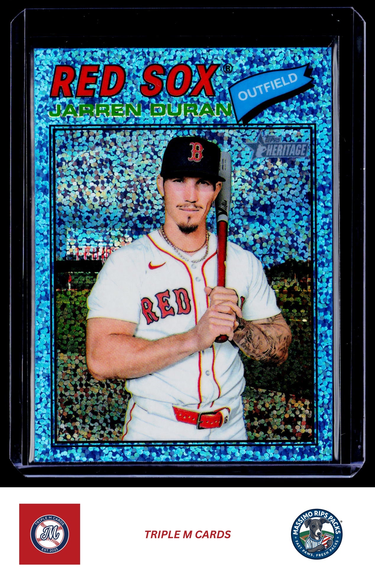 2026 Topps Heritage #15 Jarren Duran Chrome Light Blue Sparkle Refractors