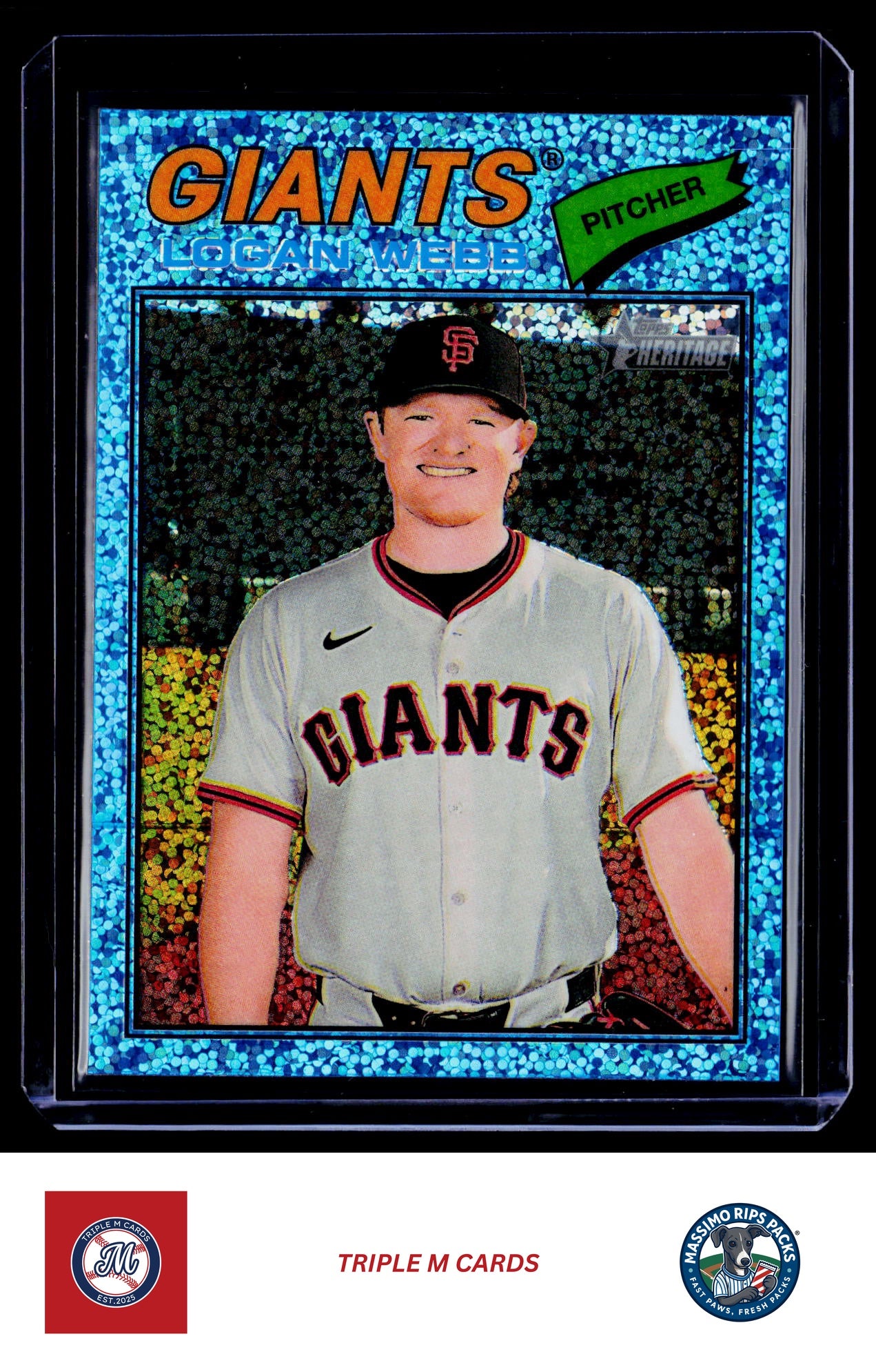 2026 Topps Heritage #82 Logan Webb Chrome Light Blue Sparkle Refractors