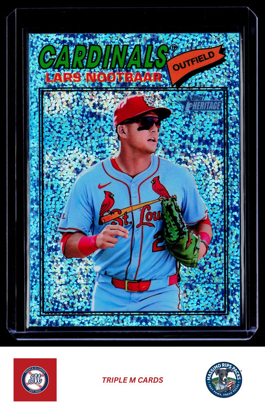 2026 Topps Heritage #198 Lars Nootbaar Chrome Light Blue Sparkle Refractors