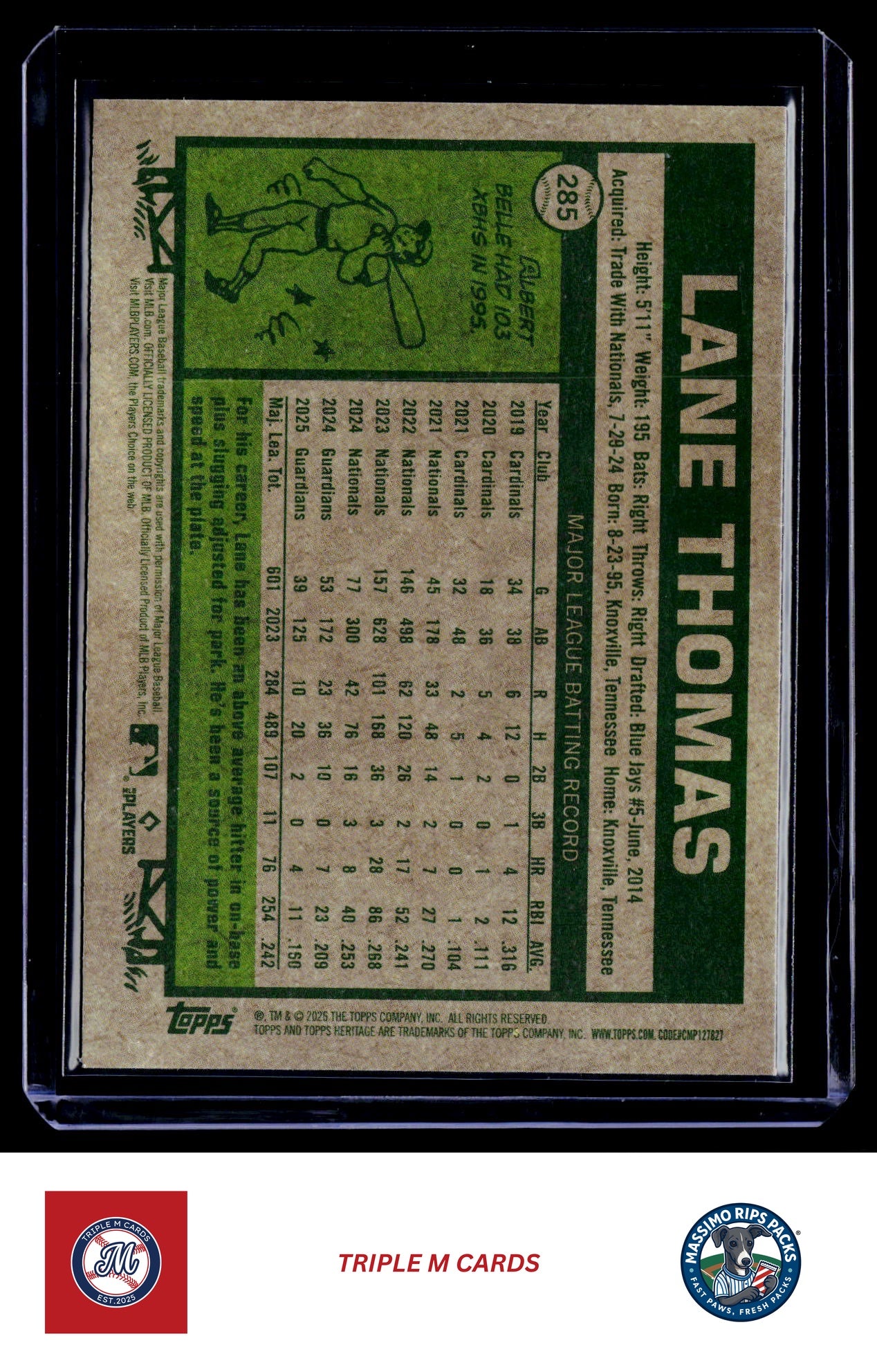 2026 Topps Heritage #285 Lane Thomas Chrome Light Blue Sparkle Refractors