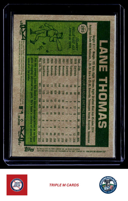2026 Topps Heritage #285 Lane Thomas Chrome Light Blue Sparkle Refractors