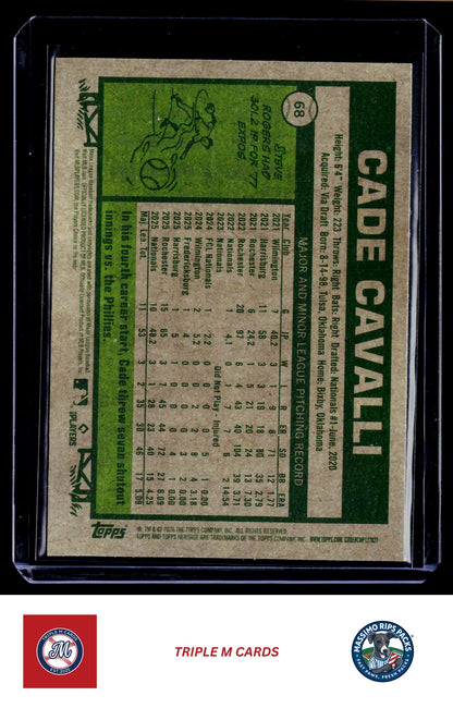 2026 Topps Heritage #68 Cade Cavalli Chrome Light Blue Sparkle Refractors