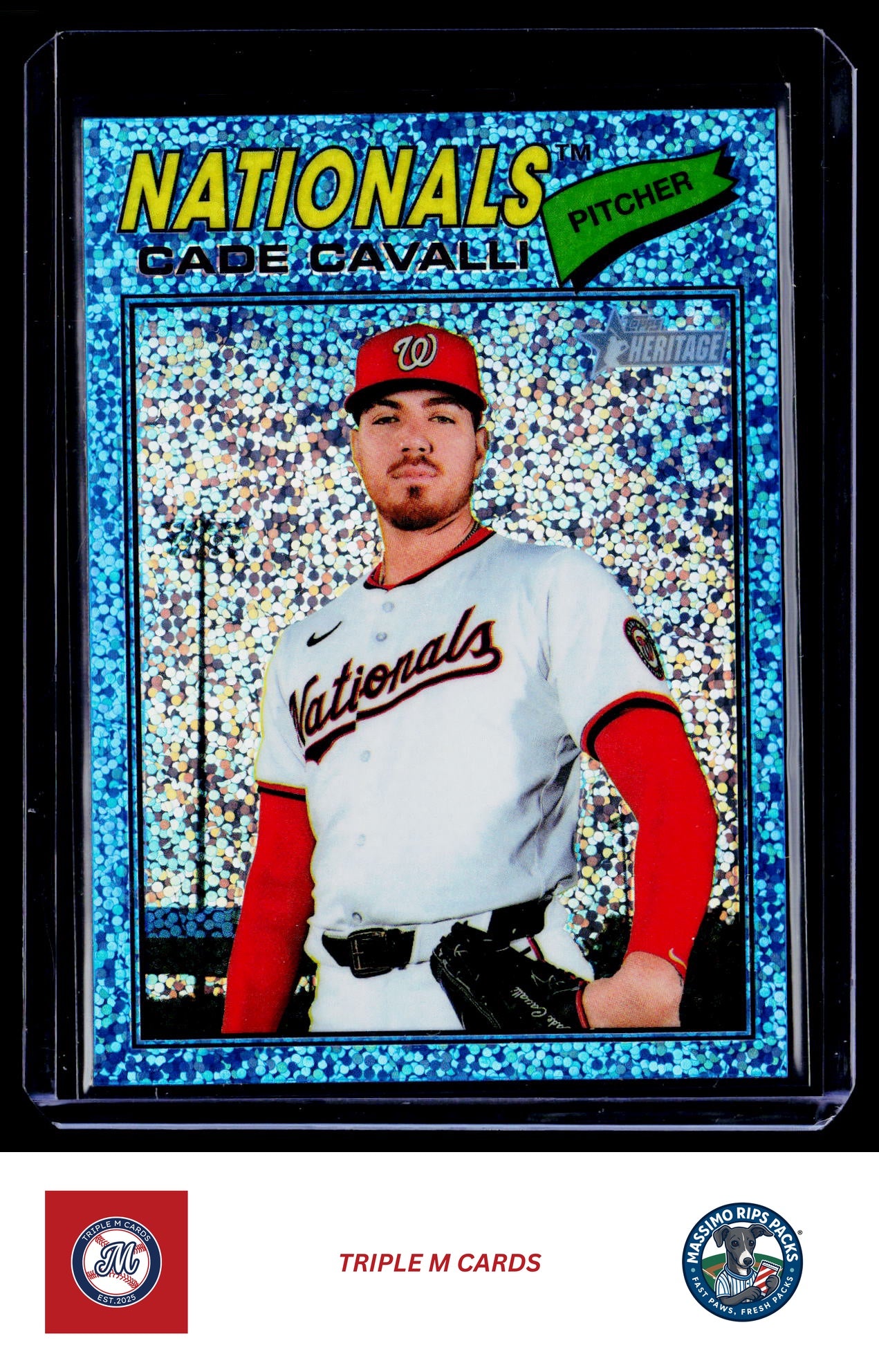 2026 Topps Heritage #68 Cade Cavalli Chrome Light Blue Sparkle Refractors