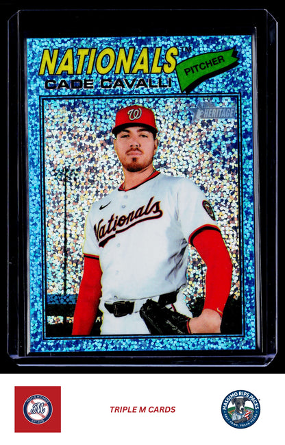 2026 Topps Heritage #68 Cade Cavalli Chrome Light Blue Sparkle Refractors