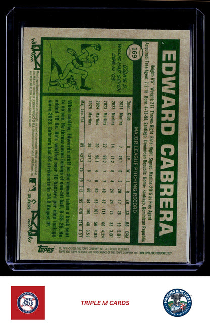 2026 Topps Heritage #169 Edward Cabrera Chrome Light Blue Sparkle Refractors
