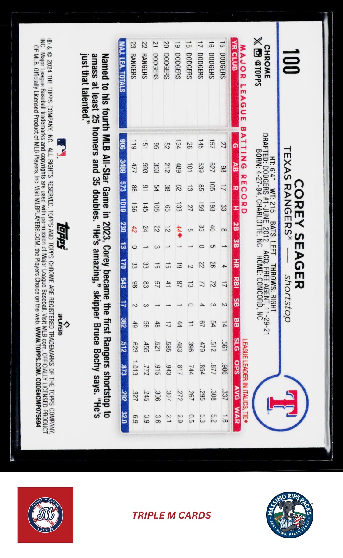 2024 Topps Chrome #100 Corey Seager