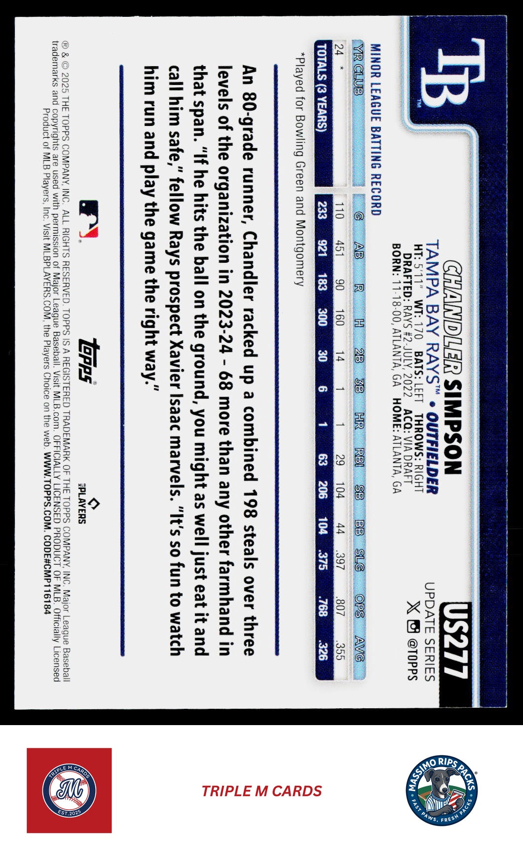 2025 Topps Update #US277 Chandler Simpson