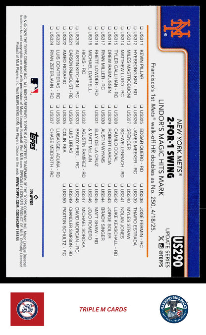 2025 Topps Update #US290 2-For-1 Swing (Francisco Lindor)