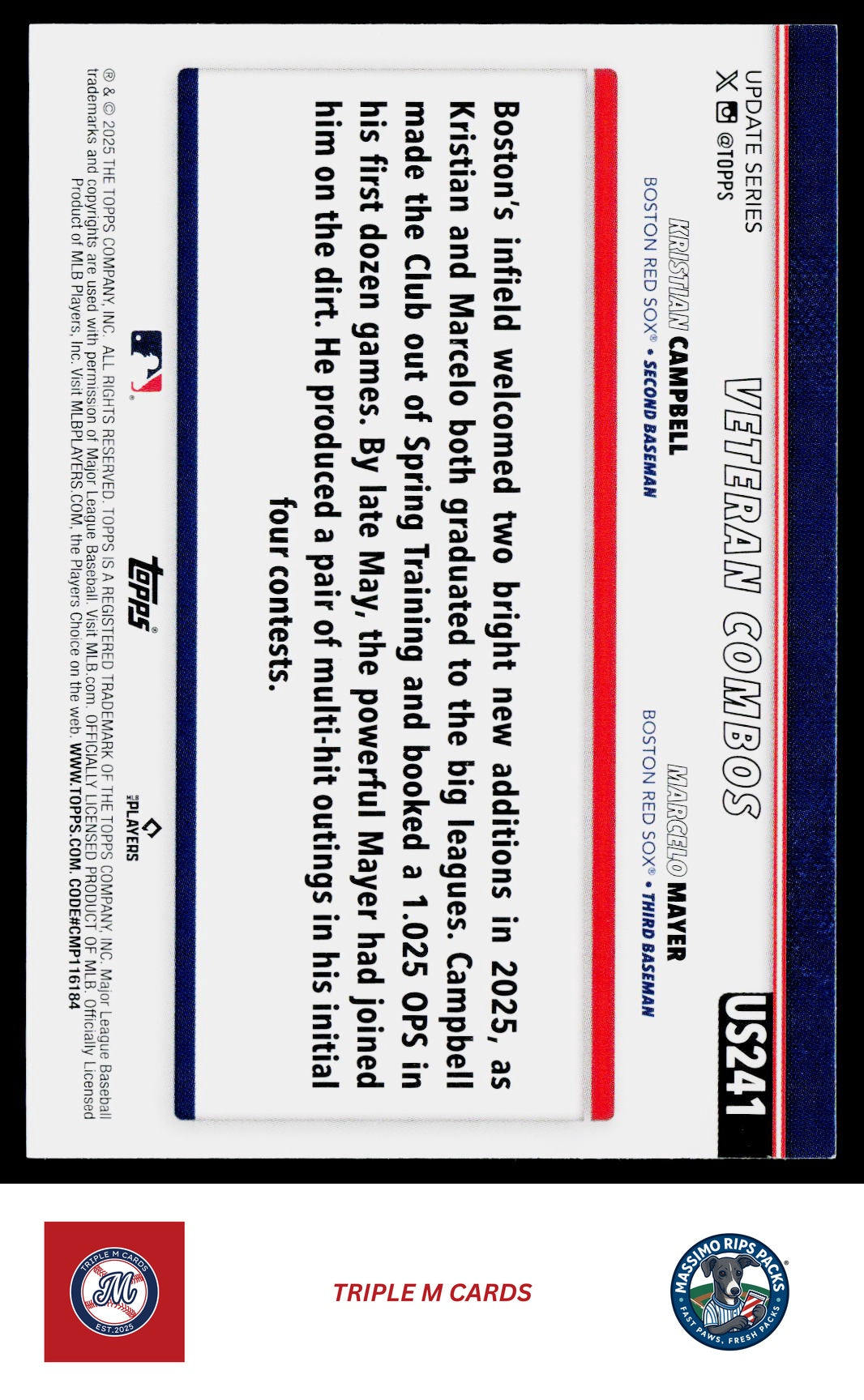2025 Topps Update #US241 Beantown Boys (Marcelo Mayer / Kristian Campbell)