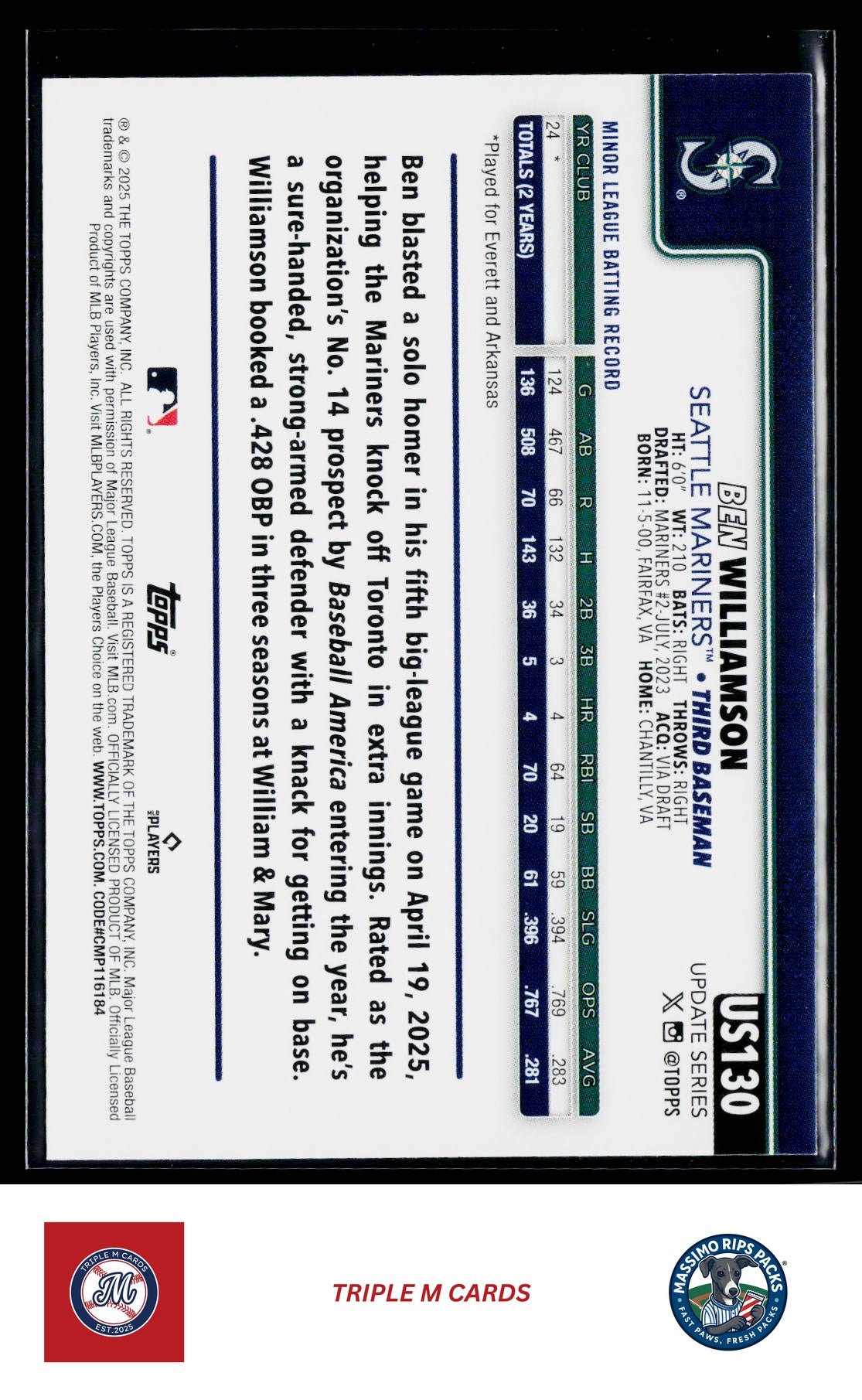 2025 Topps Update #US130 Ben Williamson