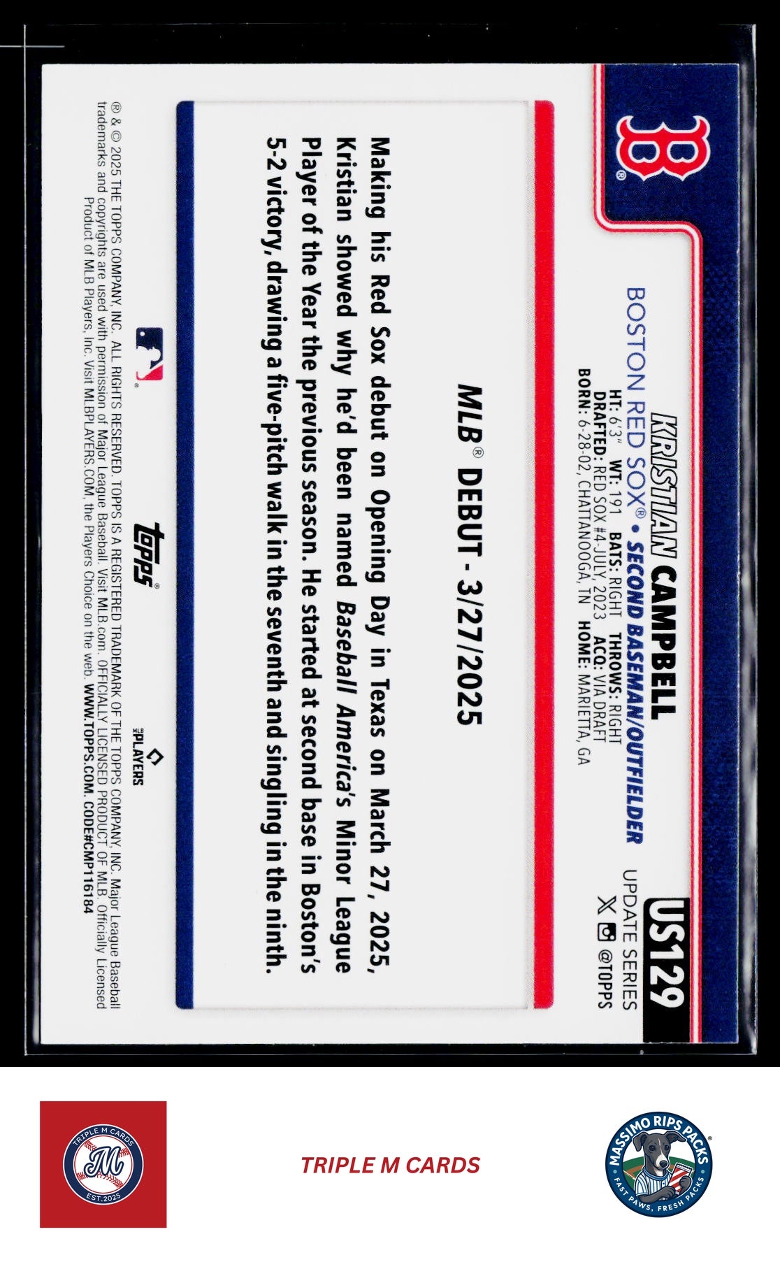 2025 Topps Update #US129 Kristian Campbell