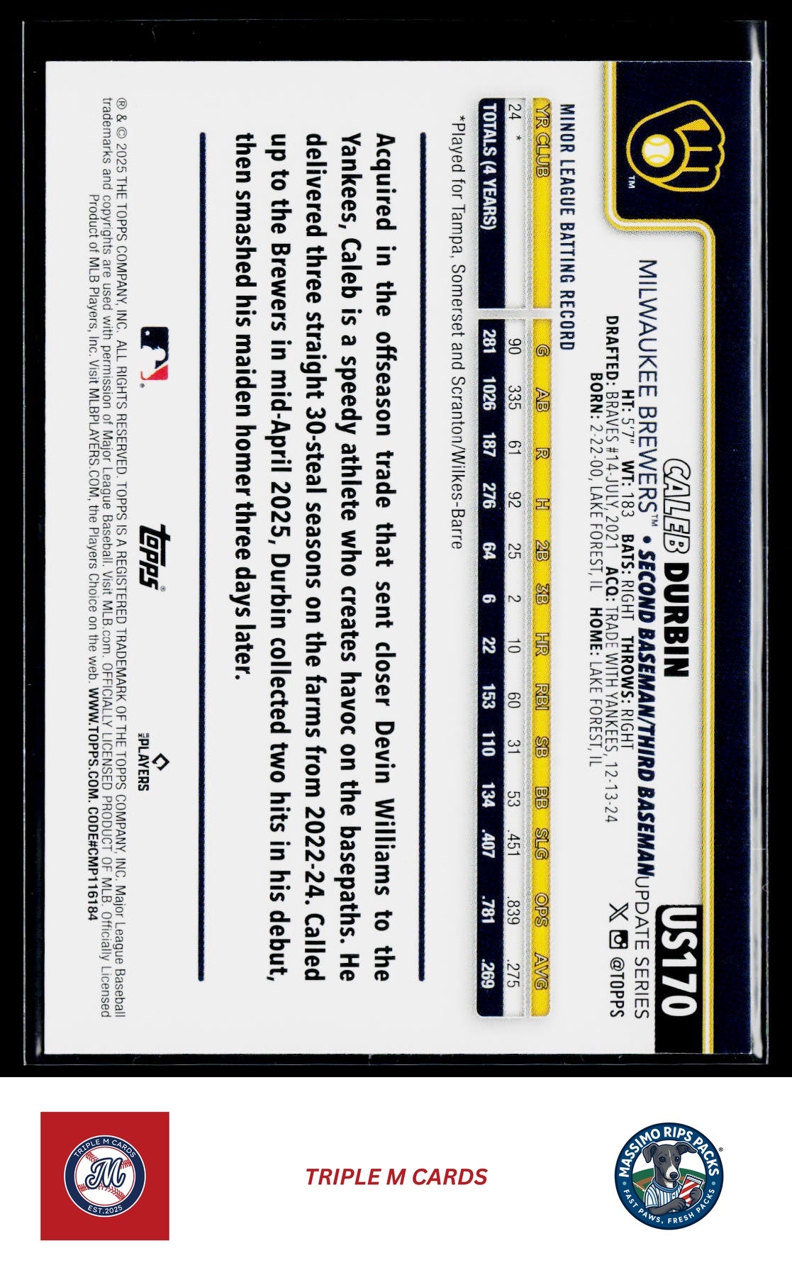 2025 Topps Update #US170 Caleb Durbin