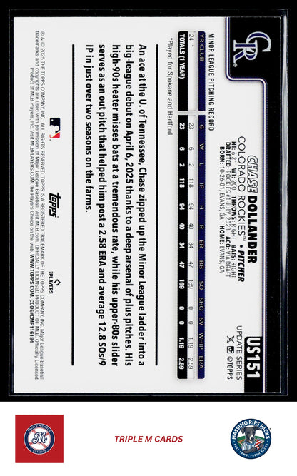 2025 Topps Update #US151 Chase Dollander