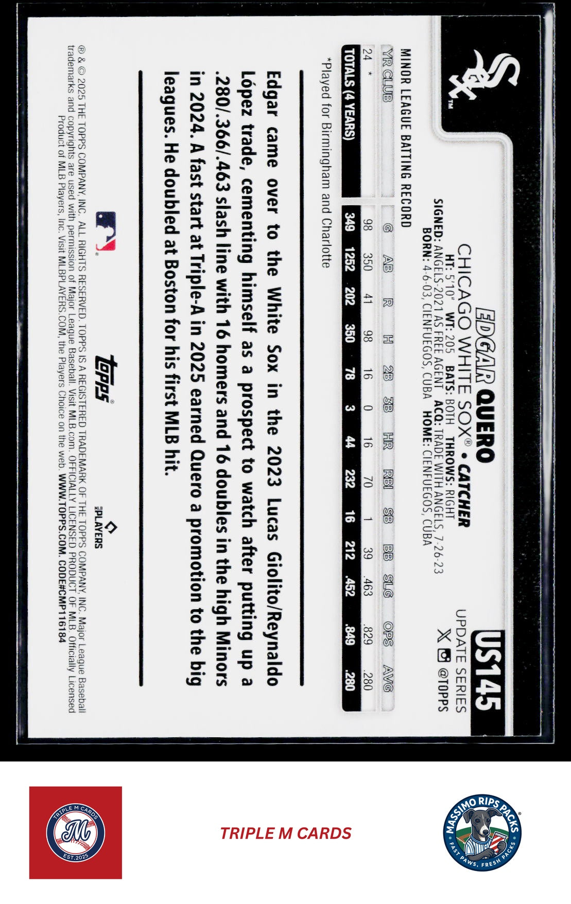 2025 Topps Update #US145 Edgar Quero