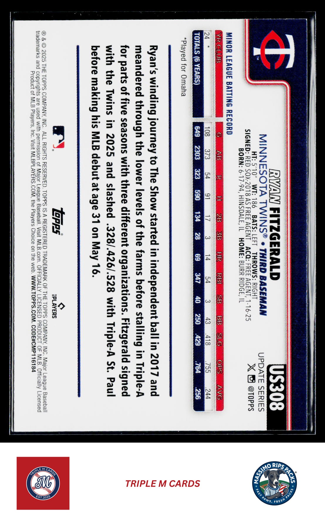 2025 Topps Update #US308 Ryan Fitzgerald