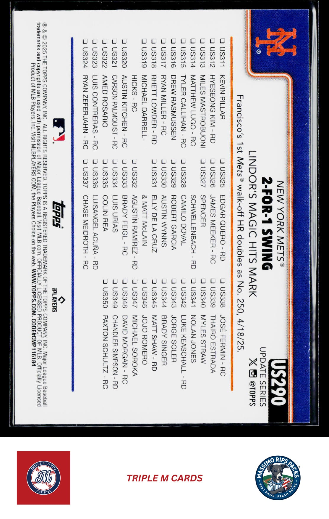 2025 Topps Update #US290 2-For-1 Swing (Francisco Lindor)