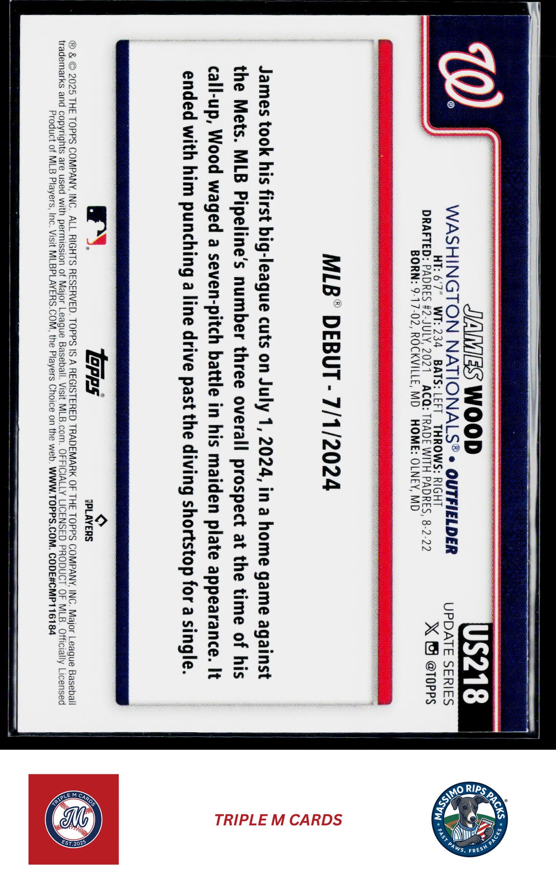 2025 Topps Update #US218 James Wood