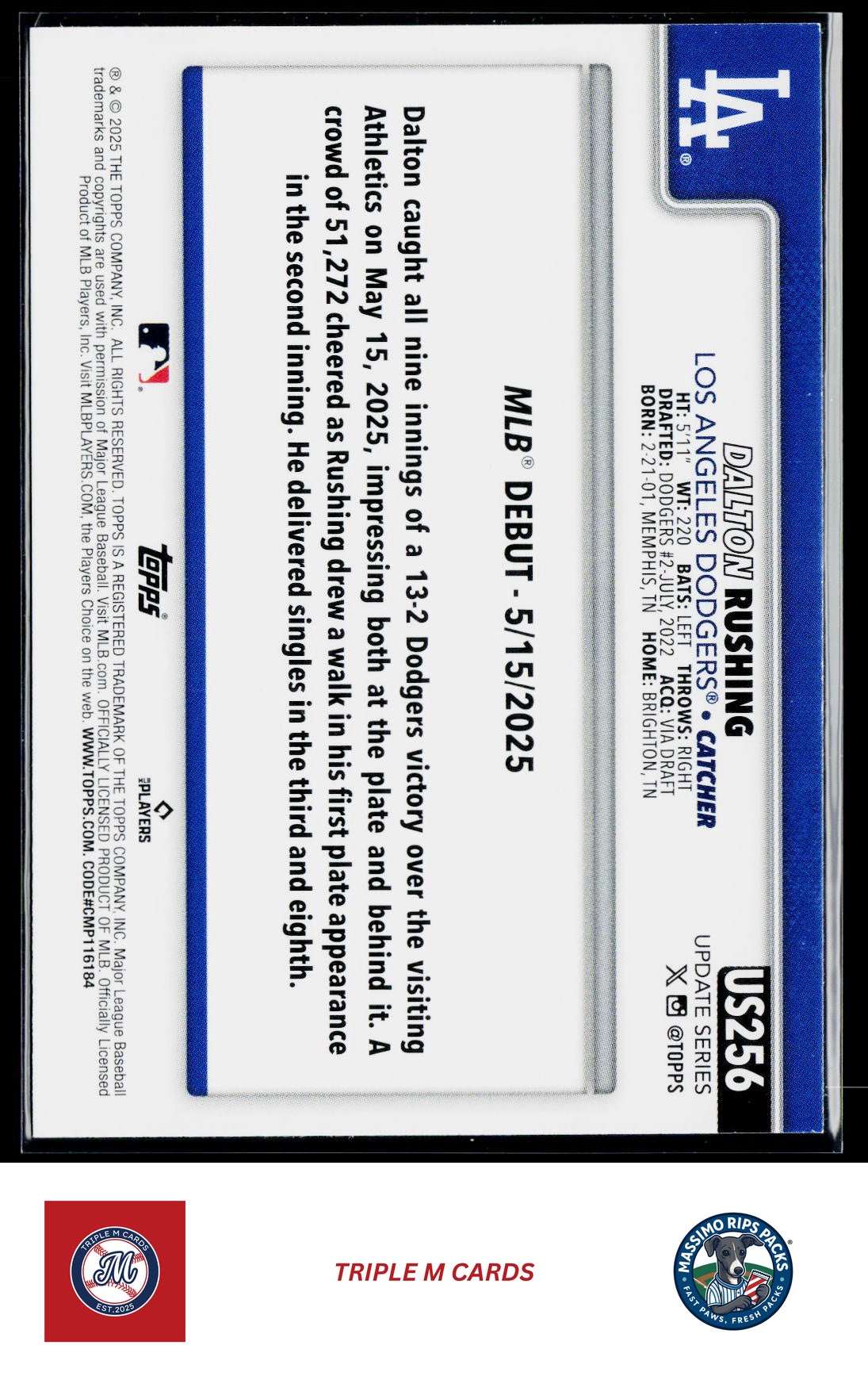 2025 Topps Update #US256 Dalton Rushing