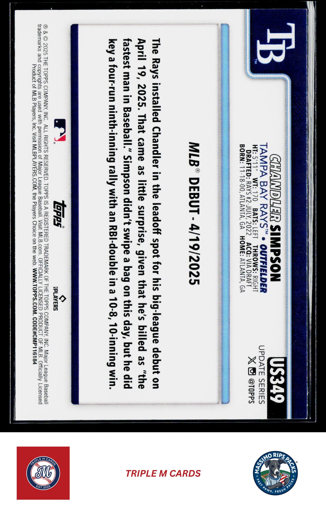 2025 Topps Update #US349 Chandler Simpson