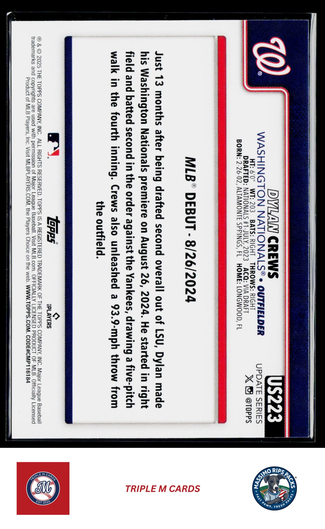 2025 Topps Update #US223 Dylan Crews