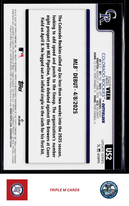 2025 Topps Update #US2 Zac Veen