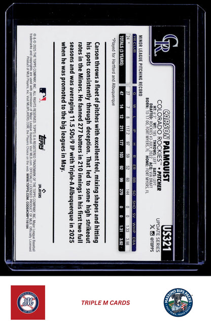 2025 Topps Update #US321 Carson Palmquist Holo Foil