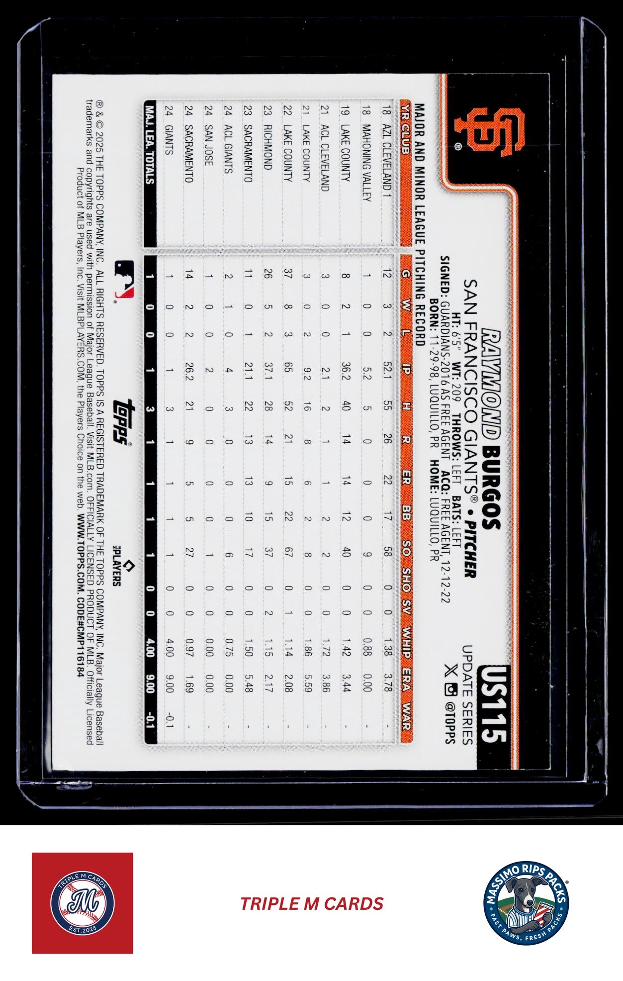 2025 Topps Update #US115 Raymond Burgos Holo Foil