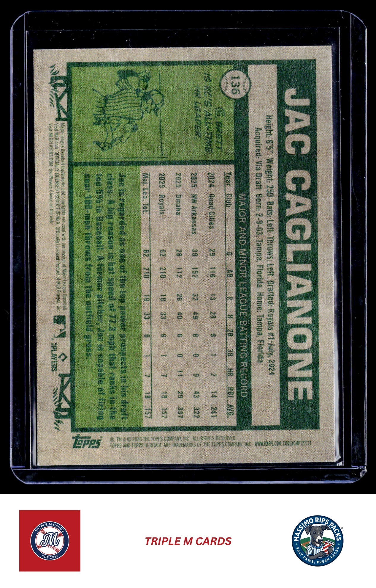2026 Topps Heritage #136 Jac Caglianone