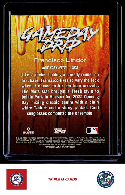 2026 Topps #GD-10 Francisco Lindor Gameday Drip