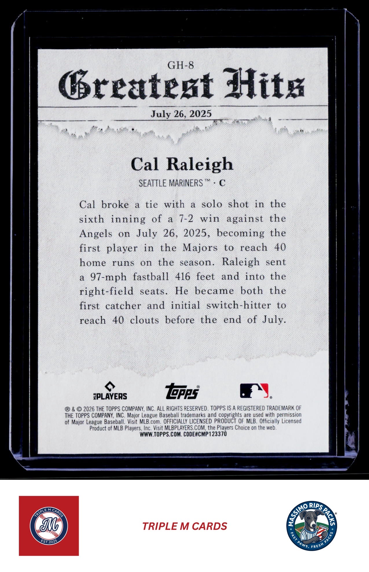 2026 Topps #GH-8 Cal Raleigh 2025 Greatest Hits