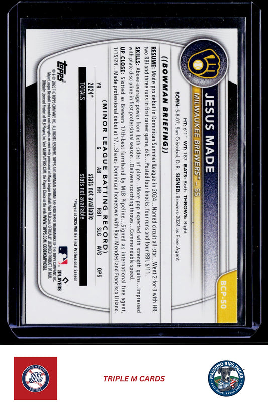 2025 Bowman #BCP-50 Jesus Made Chrome Prospects Mojo Refractor