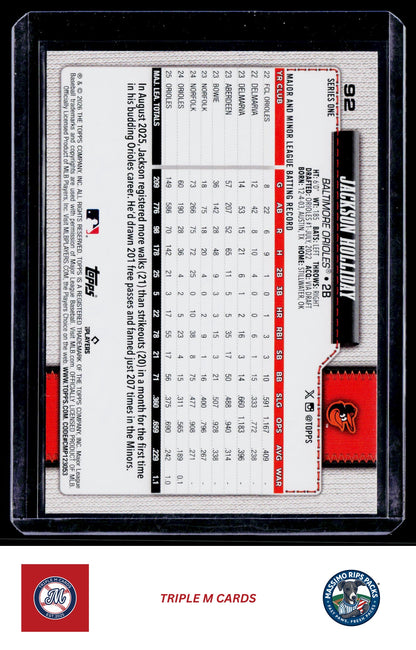 2026 Topps #92 Jackson Holliday Holo Foil