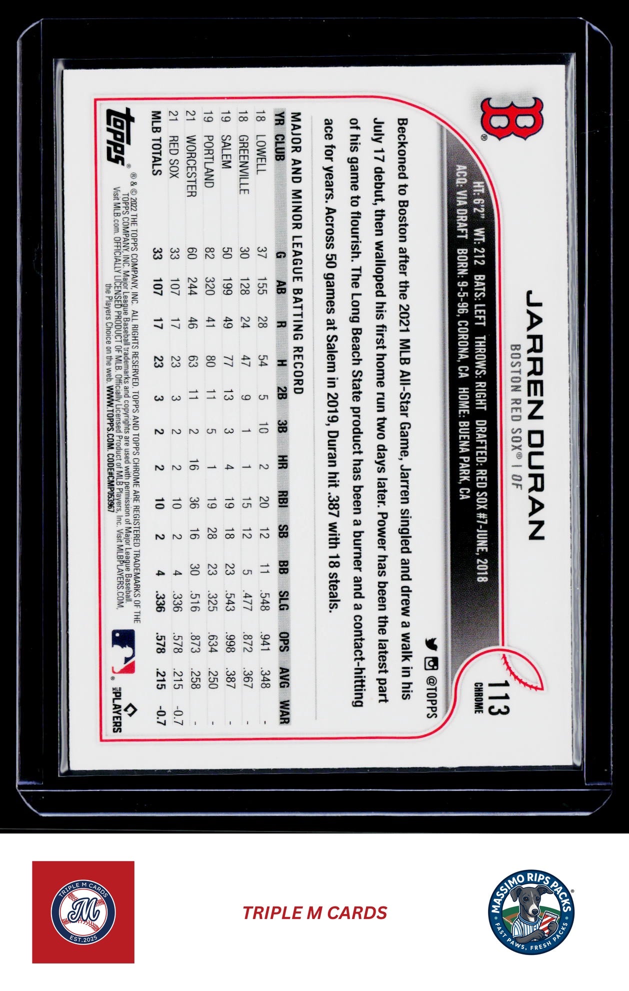 2022 Topps Chrome Sonic #113 Jarren Duran