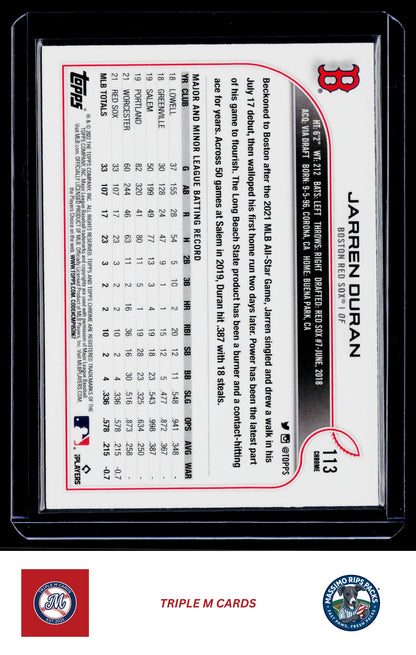 2022 Topps Chrome Sonic #113 Jarren Duran