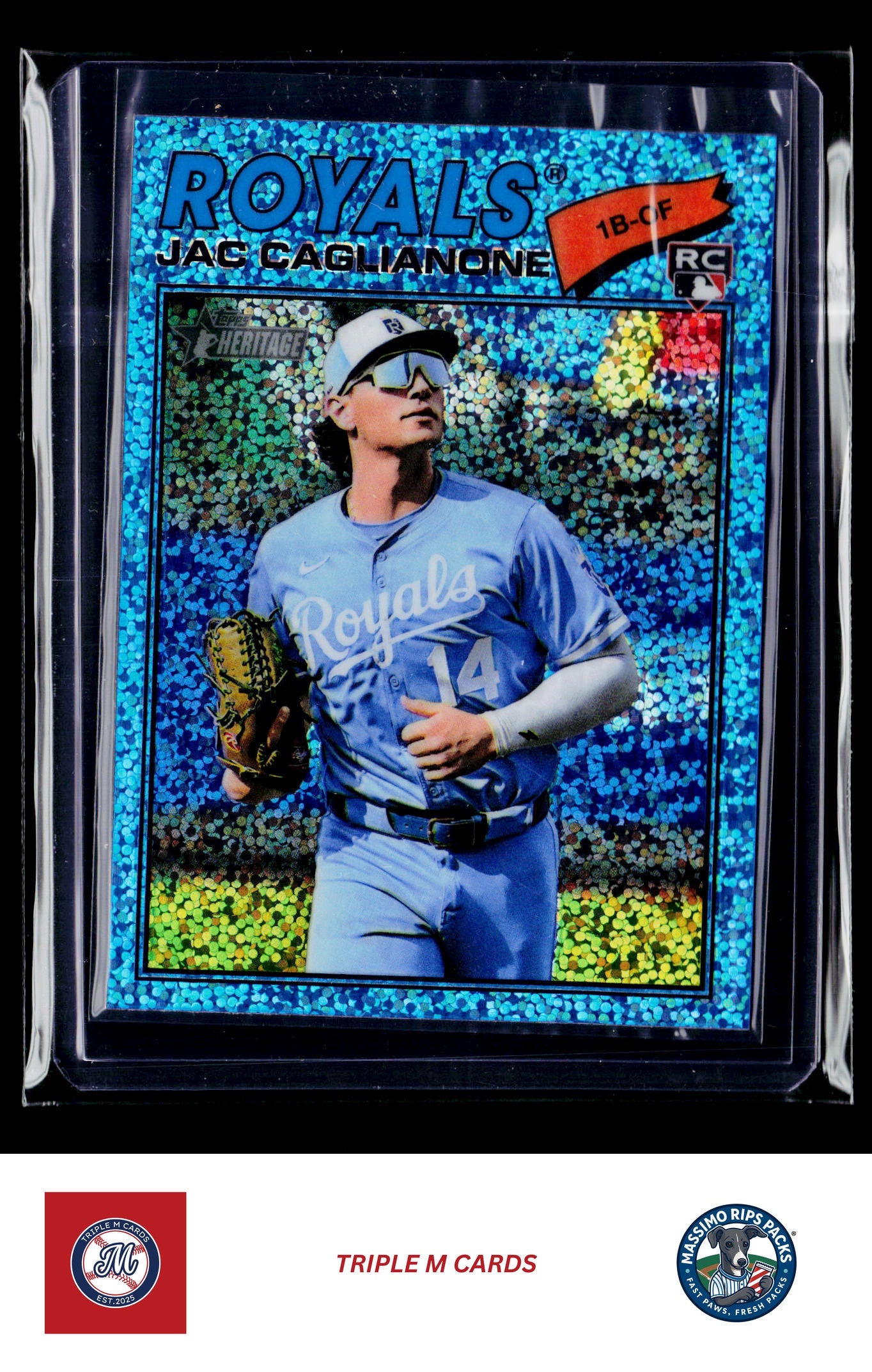 2026 Topps Heritage #136 Jac Caglianone Chrome Light Blue Sparkle Refractors