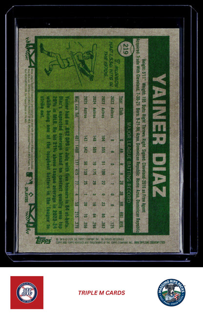 2026 Topps Heritage #219 Yainer Diaz Chrome Light Blue Sparkle Refractors