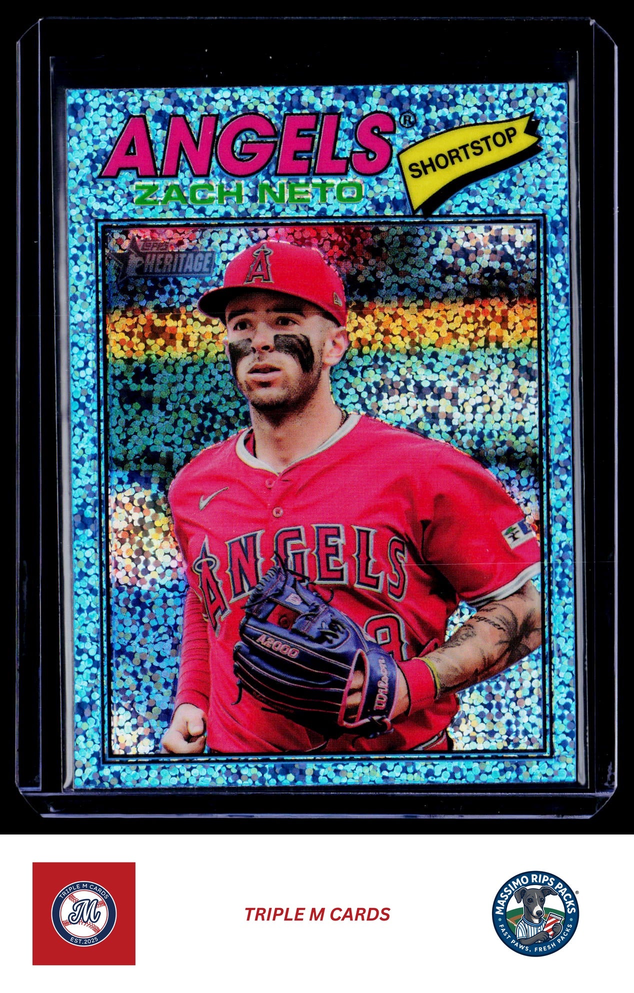 2026 Topps Heritage #188 Zach Neto Chrome Light Blue Sparkle Refractors
