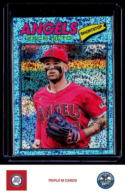 2026 Topps Heritage #188 Zach Neto Chrome Light Blue Sparkle Refractors