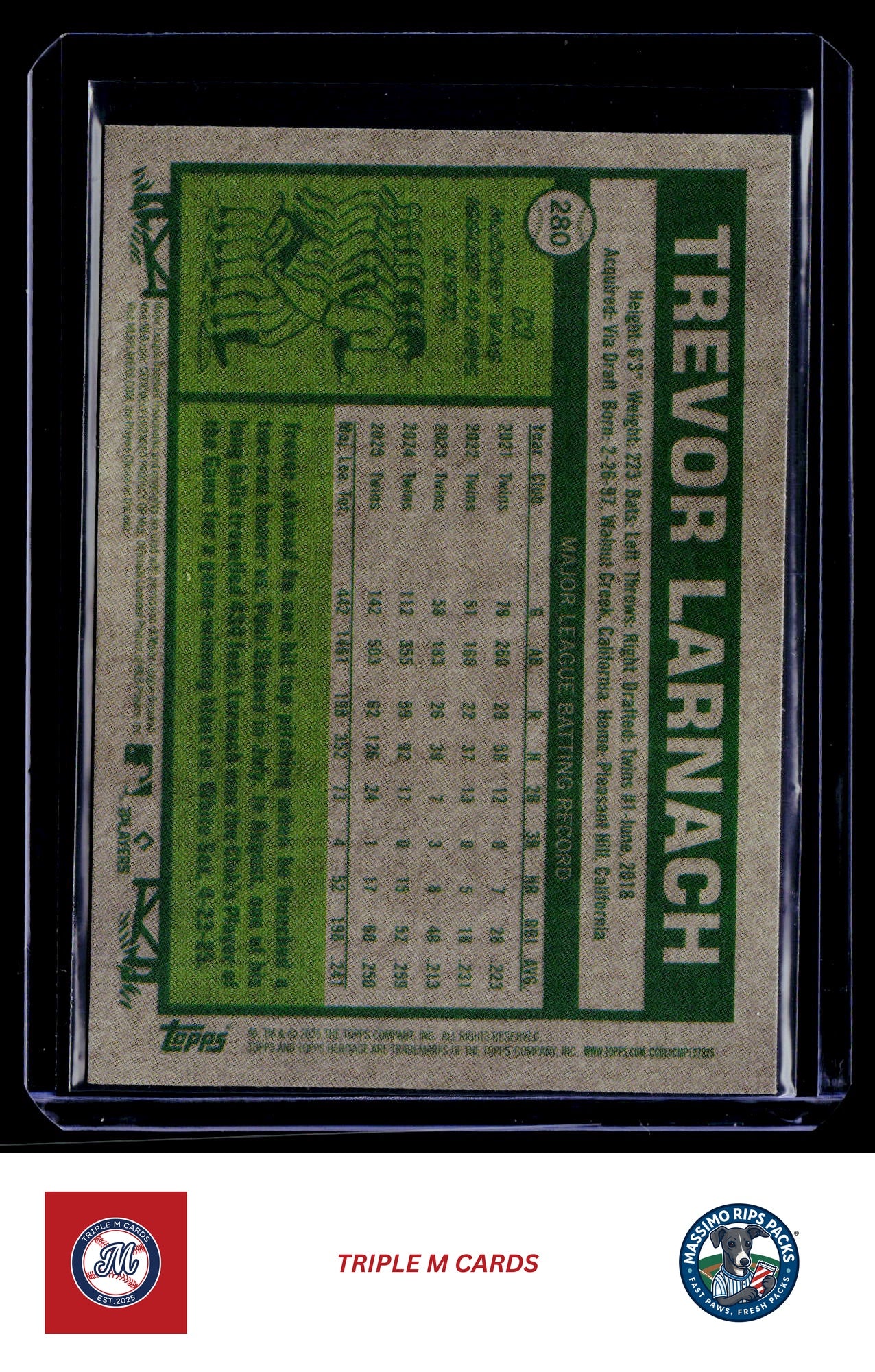 2026 Topps Heritage #280 Trevor Larnach Chrome Light Blue Sparkle Refractors