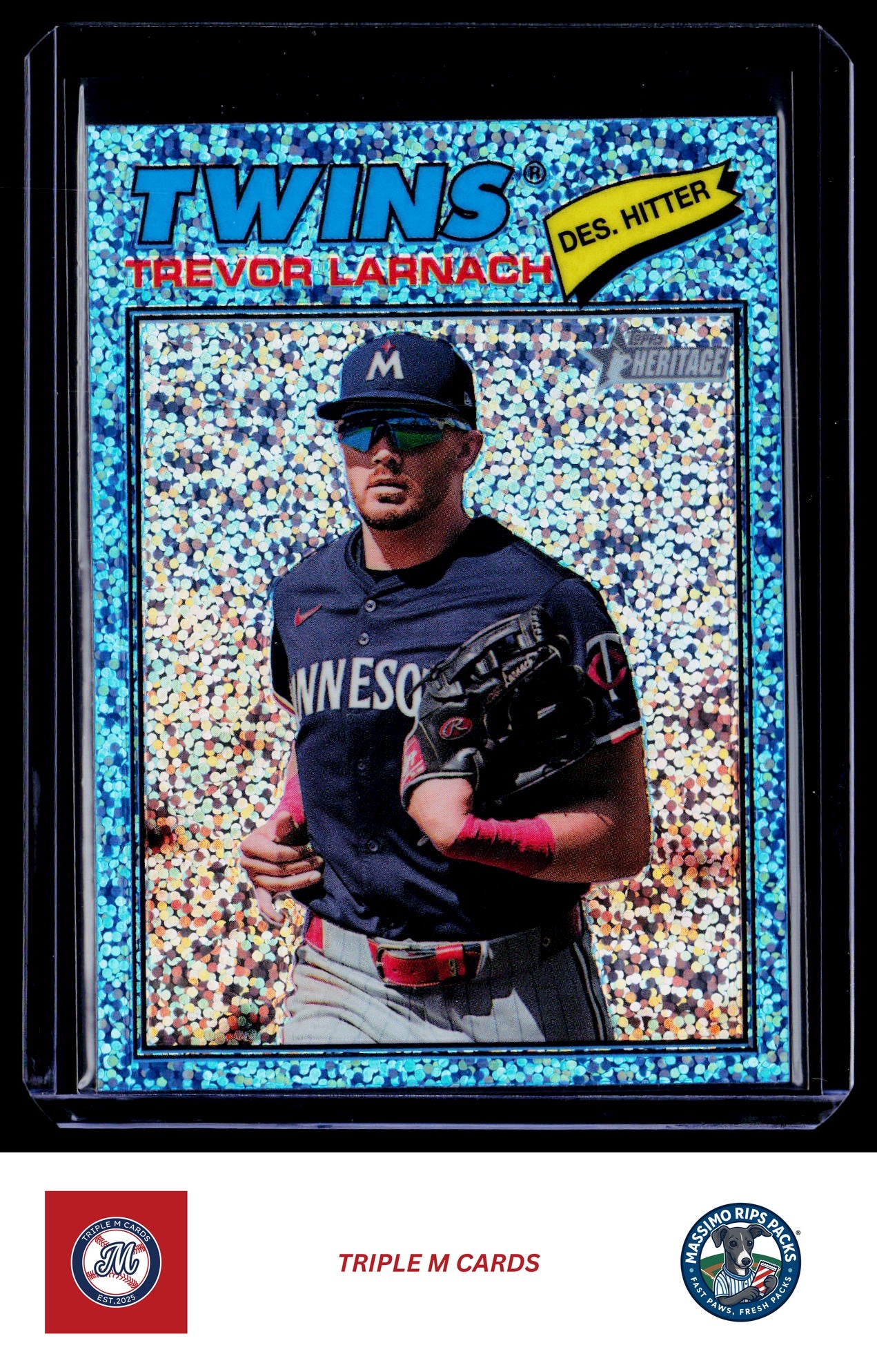 2026 Topps Heritage #280 Trevor Larnach Chrome Light Blue Sparkle Refractors