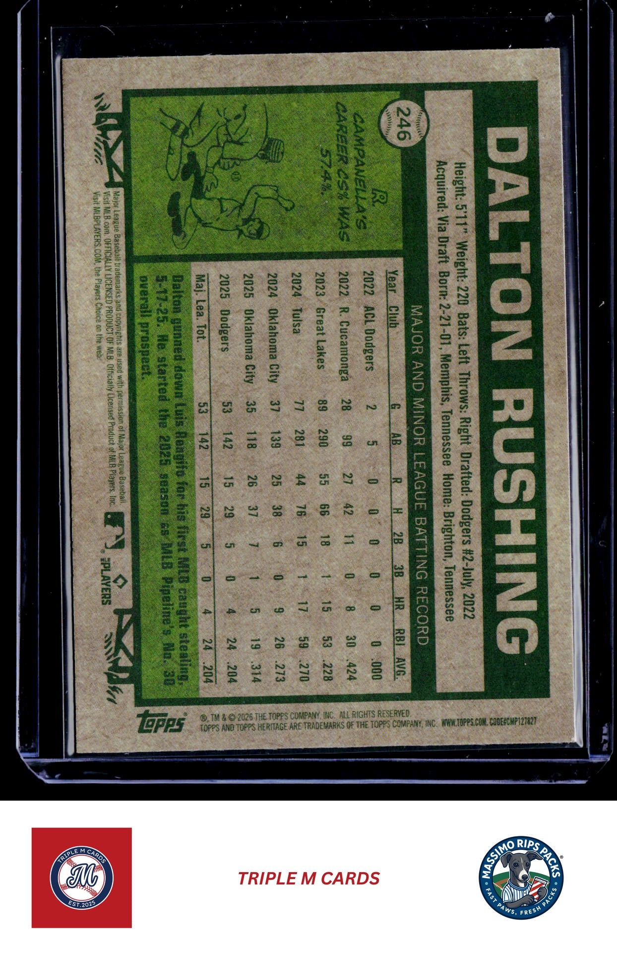 2026 Topps Heritage #246 Dalton Rushing Chrome Light Blue Sparkle Refractors